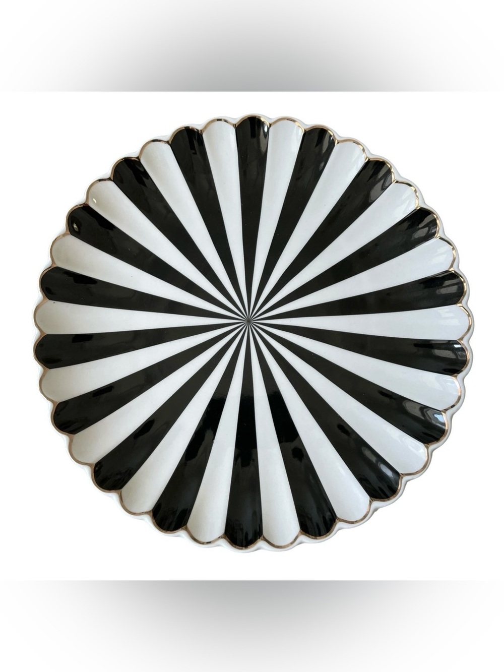 3 Grace Teaware Dinner Plates 10.75" Black & White Scallop Fine Porcelain New
